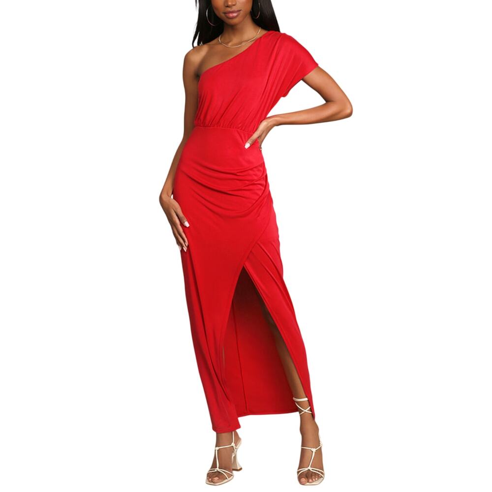 Lulus Elegant Red Take Me Out One-Shoulder Maxi Dress Size S NWT